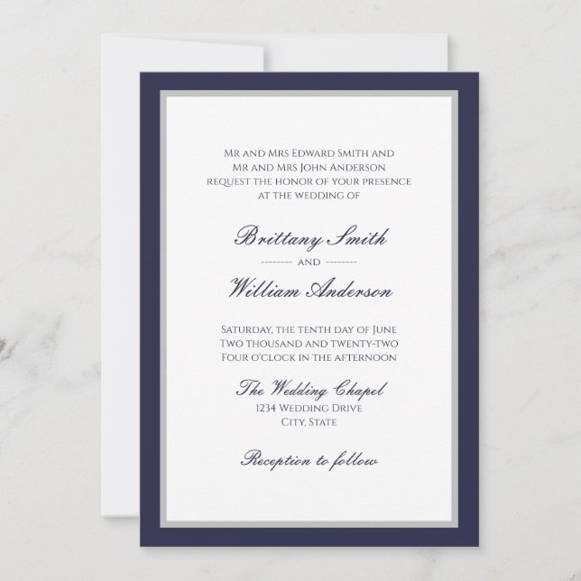 Invitación a la boda de la Marina Azul de Gris Azu (Anverso)
