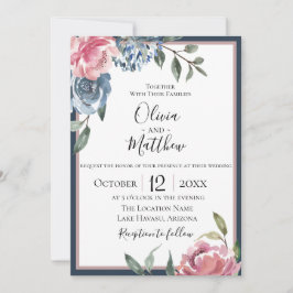 Invitación a la boda de la Marina Blue Mauve Botan