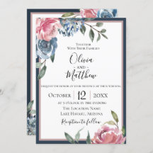 Invitación a la boda de la Marina Blue Mauve Botan