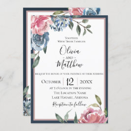 Invitación a la boda de la Marina Blue Mauve Botan