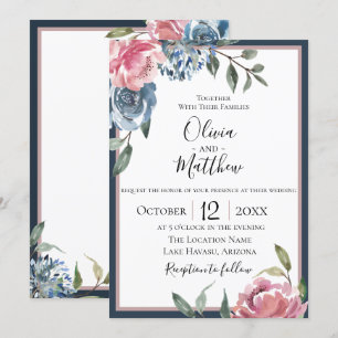 Invitación a la boda de la Marina Blue Mauve Botan