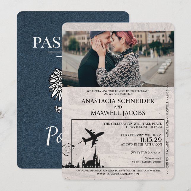 Invitación a la boda de la Marina Blue Poland Pass (Anverso / Reverso)