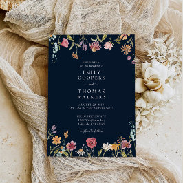 Invitación a la boda de la Marina Blue Wildflowers