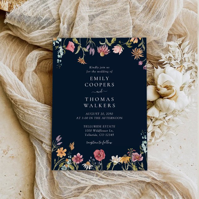 Invitación a la boda de la Marina Blue Wildflowers (Subido por el creador)