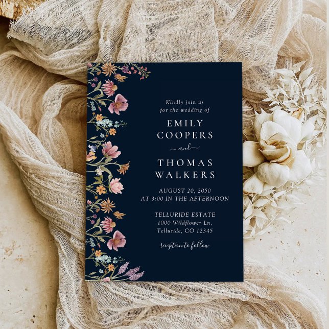 Invitación a la boda de la Marina Blue Wildflowers (Subido por el creador)