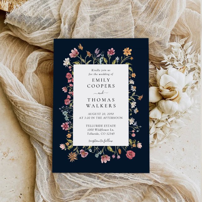 Invitación a la boda de la Marina Blue Wildflowers (Subido por el creador)