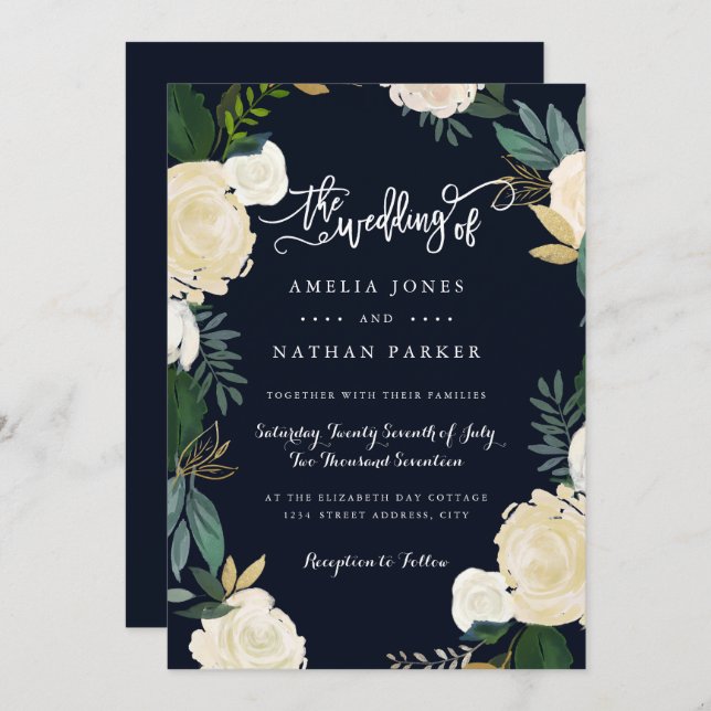 Invitación a la boda de la Marina Botánica Moderna (Anverso / Reverso)