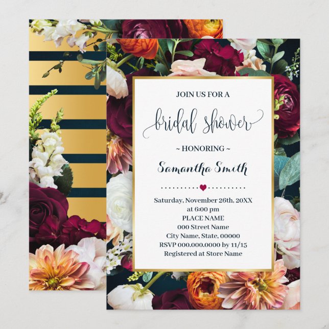 Invitación a la boda de la Marina Bridal Flowers (Anverso / Reverso)