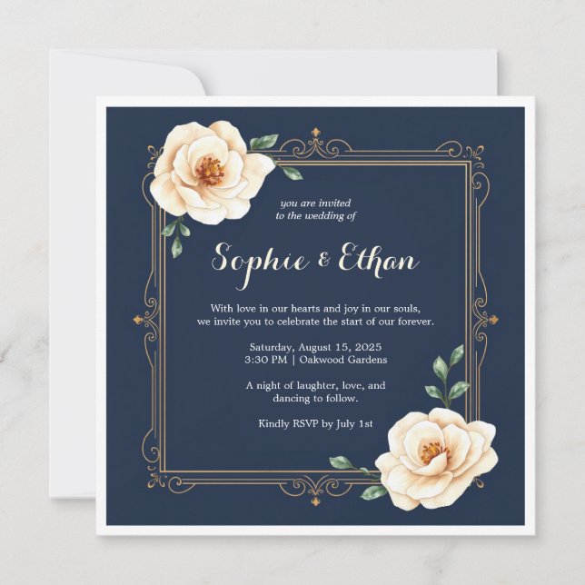 Invitación a la boda de la Marina con Floral Blanc (Anverso)
