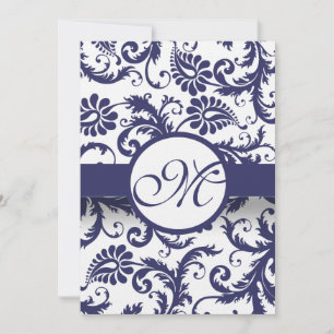 Invitación a la boda de la Marina Damask Swirls en