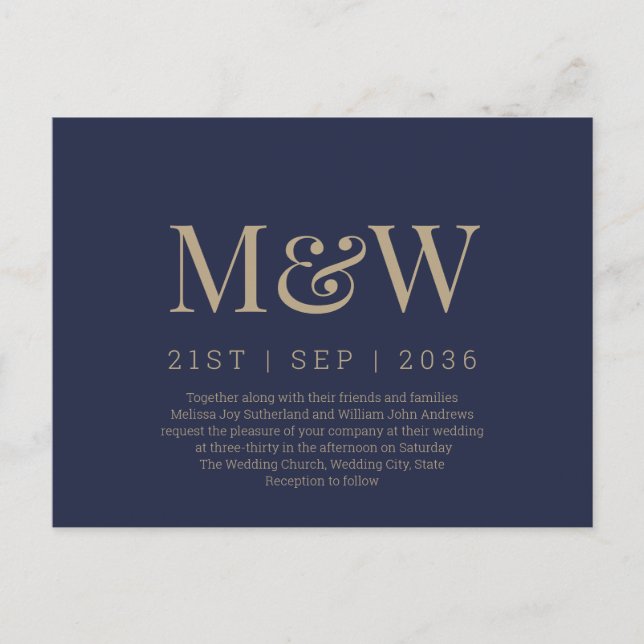 Invitación a la boda de la Marina de Monograma Mod (Anverso)