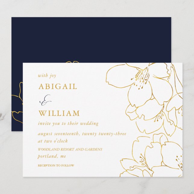 Invitación a la boda de la Marina floral blanca y  (Anverso / Reverso)