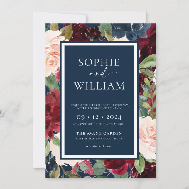 Invitación a la boda de la Marina Floral en Borgoñ (Anverso)