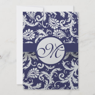 Invitación a la boda de la Marina Monograma Damask