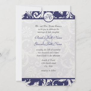 Invitación a la boda de la Marina Monograma Damask