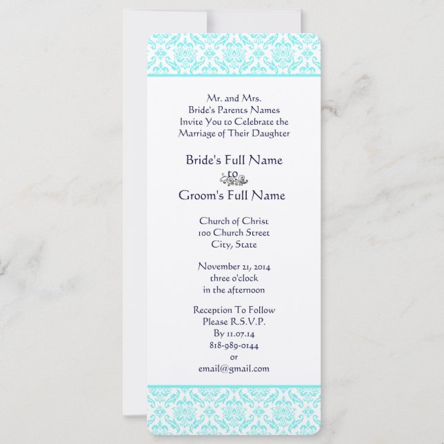 Invitación a la boda de la Marina Turquiosa de Aqu (Anverso)