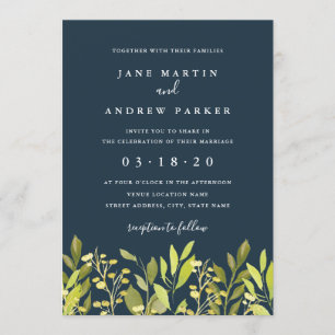 Invitación a la boda de la Marina Verde Foliage Bo