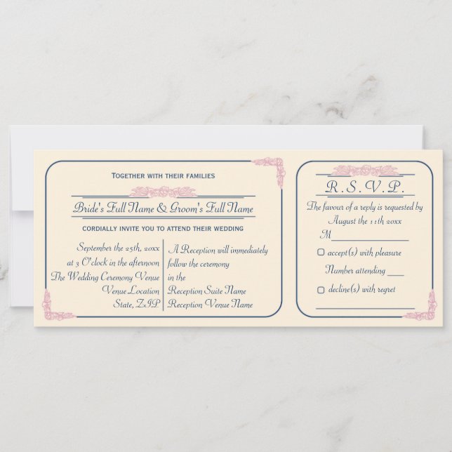 Invitación a la boda de la marina y el boleto rosa (Anverso)