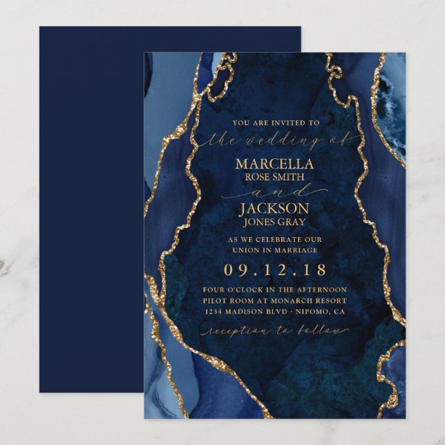 Invitación a la boda de la Marina y el oro (Anverso / Reverso)