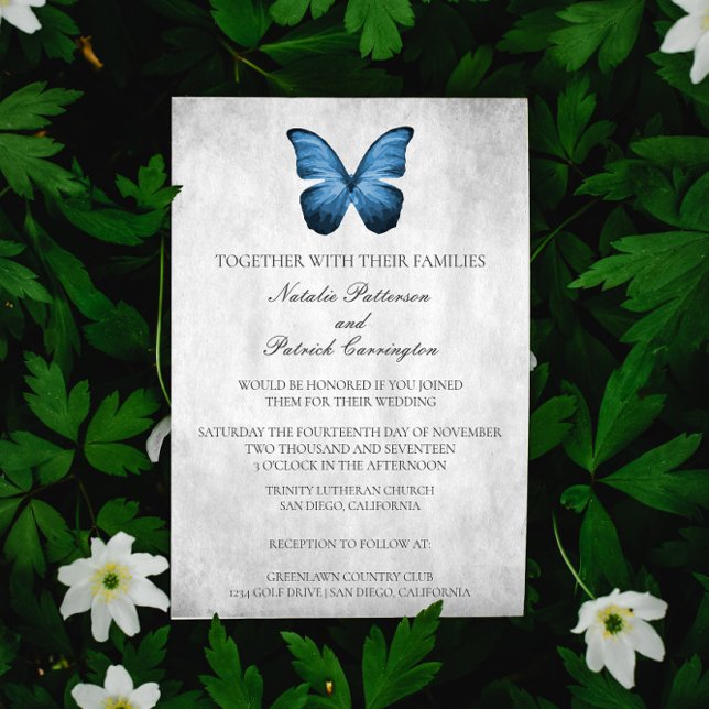 Invitación a la boda de la mariposa azul (Blue Butterfly Wedding Invitation)