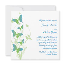 Invitación a la boda de la mariposa azul y verde