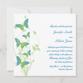 Invitación a la boda de la mariposa azul y verde
