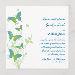 Invitación a la boda de la mariposa azul y verde
