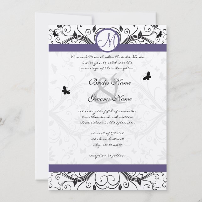 Invitación a la boda de la mariposa de Damasco neg (Reverso)