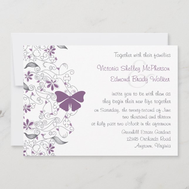 Invitación a la boda de la mariposa morada (Anverso)