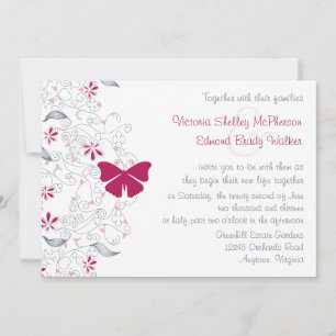 Invitación a la boda de la mariposa rosada oscura