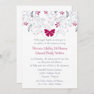 Invitación a la boda de la mariposa rosada oscura