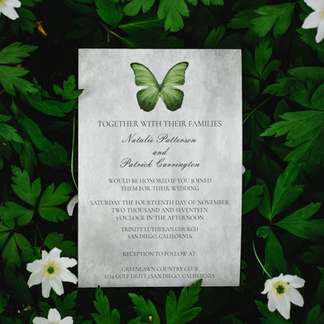 Invitación a la boda de la mariposa verde (Green Butterfly Wedding Invitation)