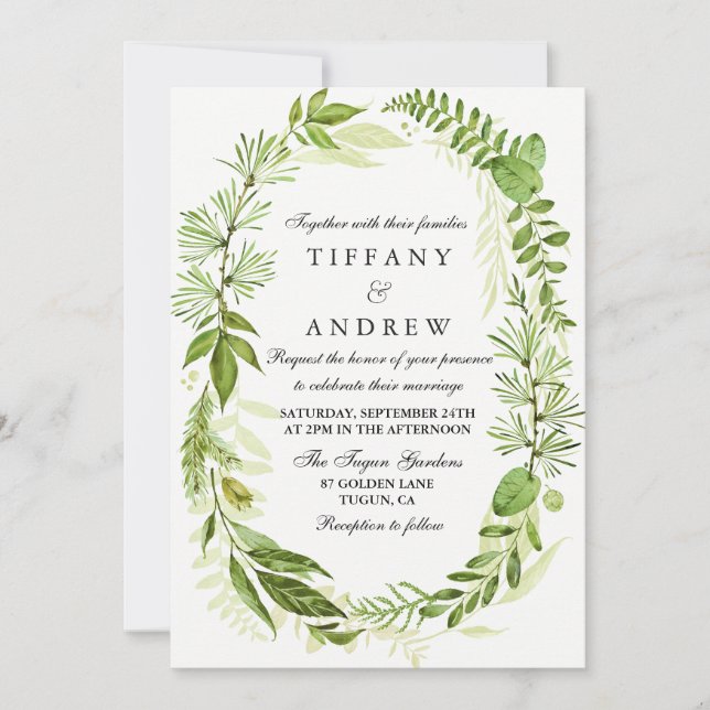 Invitación a la boda de la marisma de hojas de bos (Anverso)