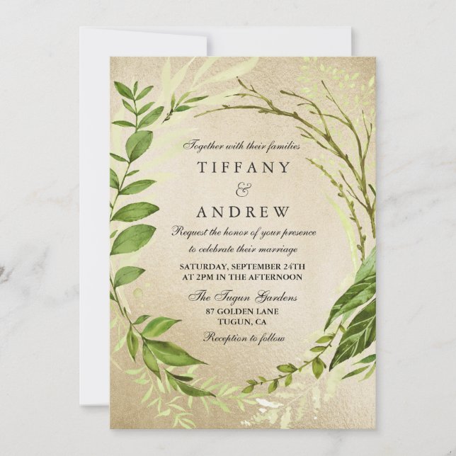 Invitación a la boda de la marisma de hojas dorada (Anverso)