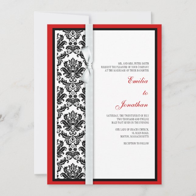 Invitación a la boda de la mascara de Damask en bl (Anverso)