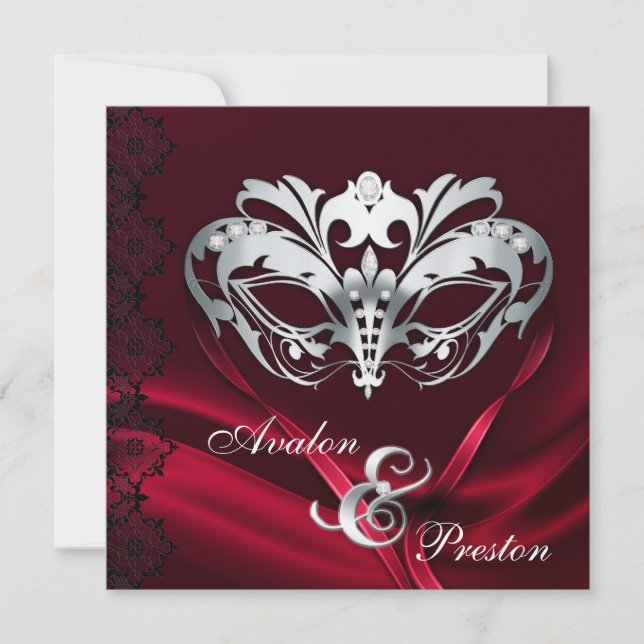 Invitación a la boda de la mascarada roja con joya (Anverso)