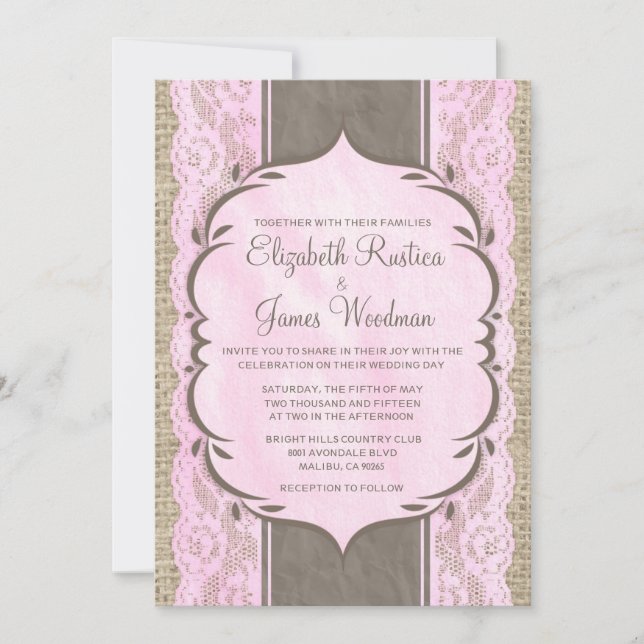 Invitación a la boda de la mecha de lino marrón ro (Anverso)