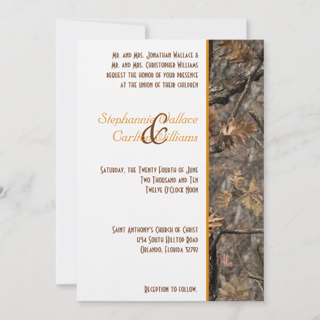 Invitación a la boda de la Moda Camo de Hunter (Anverso)