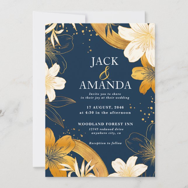 Invitación a la boda de la Moda de flores azules d (Anverso)