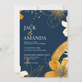 Invitación a la boda de la Moda de flores azules d