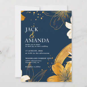 Invitación a la boda de la Moda de flores azules d