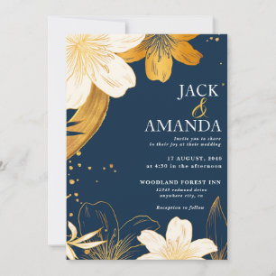Invitación a la boda de la Moda de flores azules d
