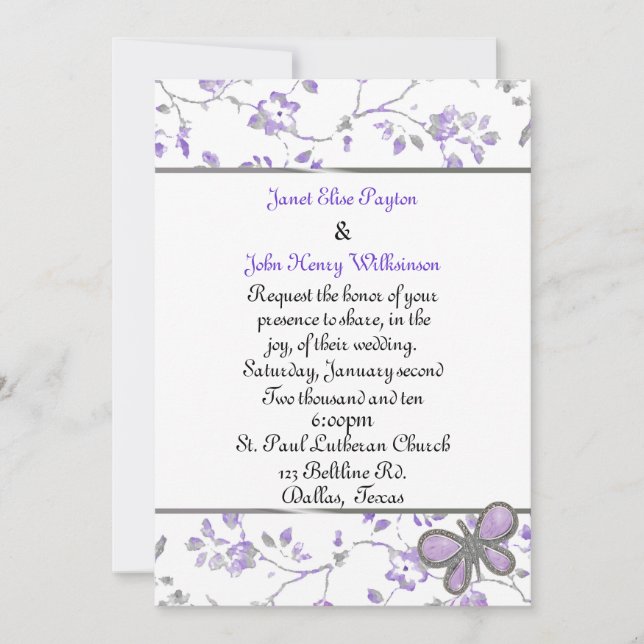 Invitación a la boda de la Moda de la Lavanda y la (Anverso)