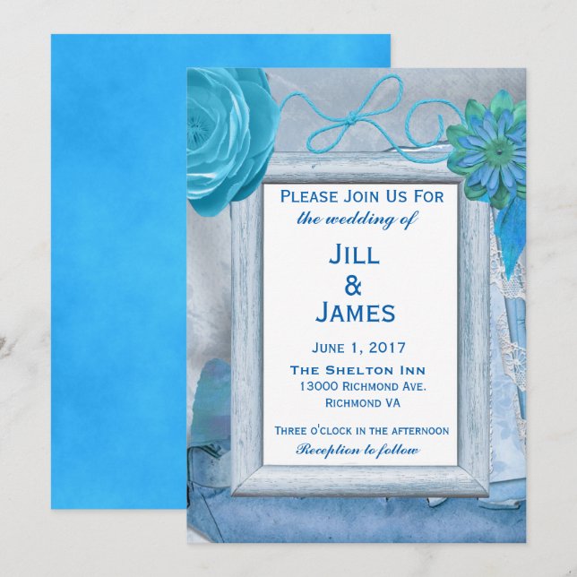 Invitación a la boda de la Moda floral azul (Anverso / Reverso)