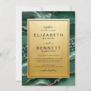 Invitación a la boda de la moda Gold Emerald Green