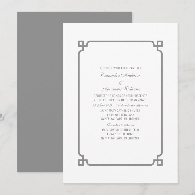 Invitación a la boda de la Moda grisácea deco (Anverso / Reverso)