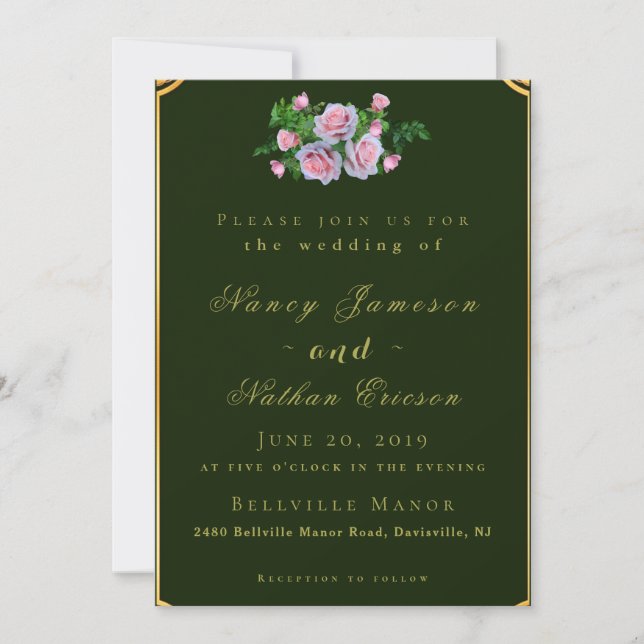 Invitación a la boda de la moda Roses rosados con  (Anverso)