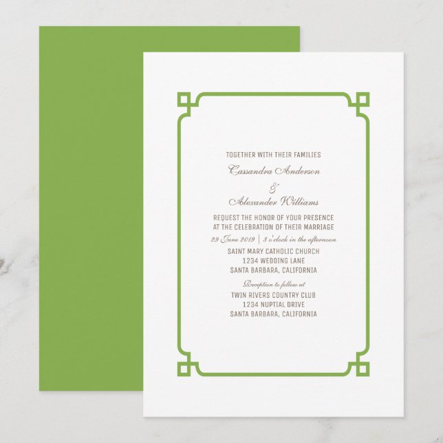 Invitación a la boda de la Moda verde decorativa (Anverso / Reverso)