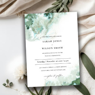 Invitación a la boda de la moderna plata verde esm