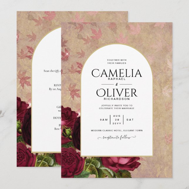 Invitación a la boda de la moderna vinagre de rosa (Anverso / Reverso)